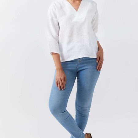 Women's Cotton Solid V Neck 3/4 sleeve 2 Piece Outfit Tank Top and Wide Leg Palazzo Pants Sets cord set ( White )